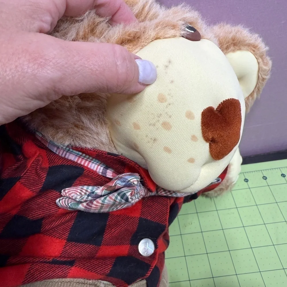 Vintage FURSKINS Red and Black Plaid Stuffed Teddy Bear